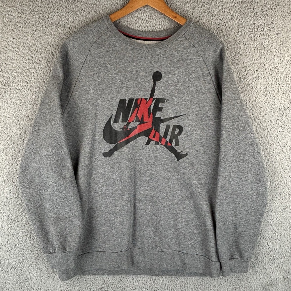 Nike Gray Sweatshirt with Black and Red Nike Air Logo